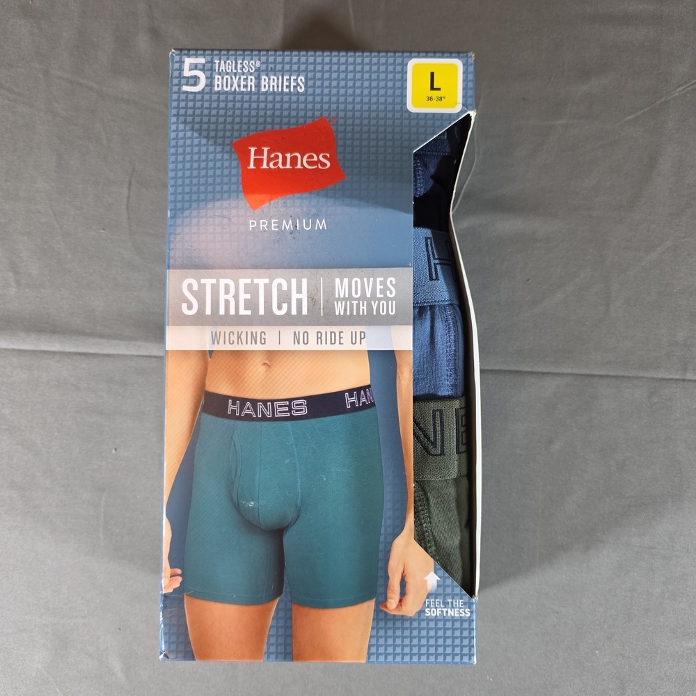 Hanes Premium Boxer Briefs Mens Large Multicolor 5 Pack Tagless‎ Stretch